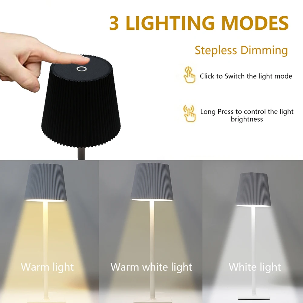 LED Cordless Table Lamp Rechargeable Desk Lamp 3-Level Brightness Touch Control Night Light For Bedroom Dining Room