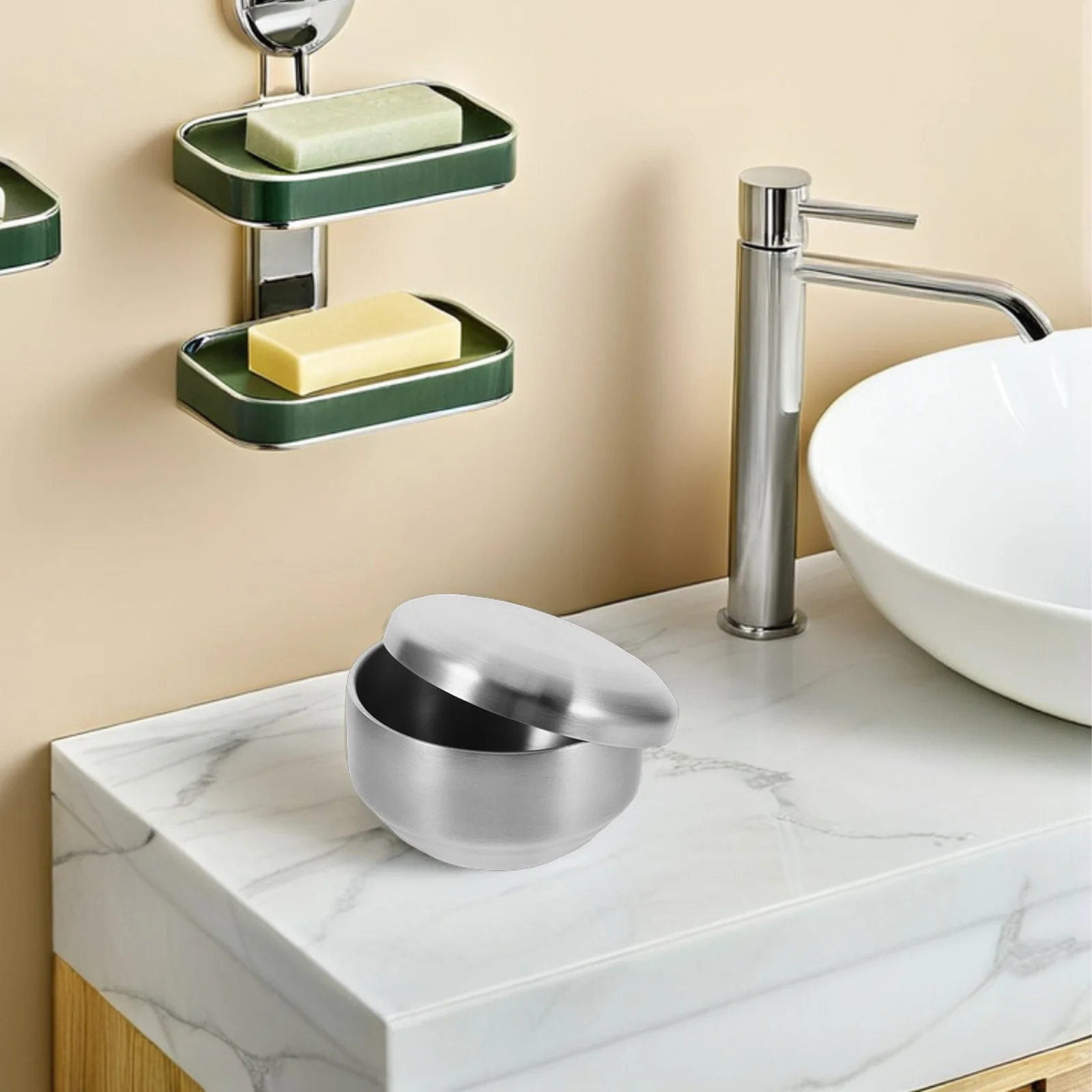 Roestvrijstalen kom voor mannen Metalen scheerbeker met deksel Duurzame zeepbakje Herbruikbare scheerschuim Kom Huishoudelijk scheergereedschap