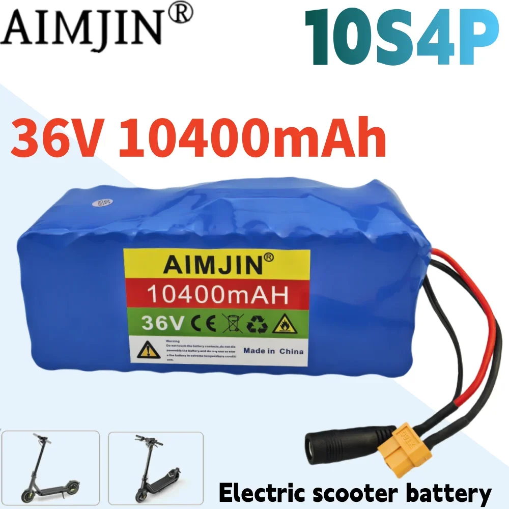 36V Battery 10400mAh High capacity 10S4P 18650 Lithium ion Battery Pack 10.4Ah 500W 1000W For Electric Scooter BMS 2A Charger