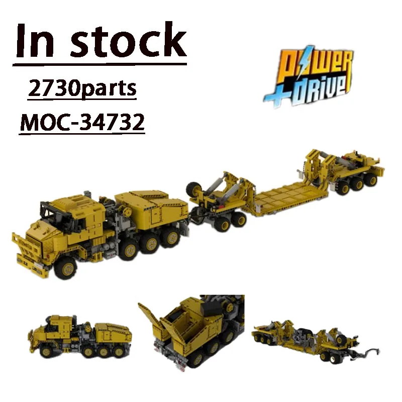 MOC-34732 New Electric Remote Control Civil-Version Tractor with Heavy Duty Trailer Building Block Model2730Parts Children's Toy