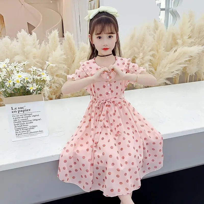 

Dress Girl Summer 2025 Kids Clothes Short-sleeved Dress Korean Version of The Little Girl Ruffled Girls Dresses for School 2-12y