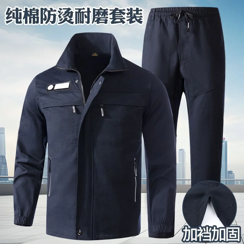 Men Cotton Welding Workwear Set Spring Flame Resistant Wear Resistant Workshop Labor Uniform Jacket Pants