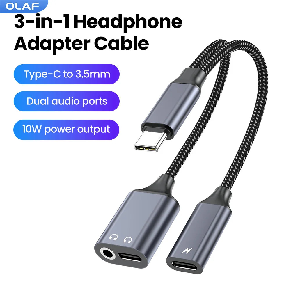 Type C To 3.5mm Aux Adapter 3 in 1 USB C/3.5mm Jack Audio Cable For Samsung Huawei Xiaomi Type C Charge Adapter For iPhone 15 16