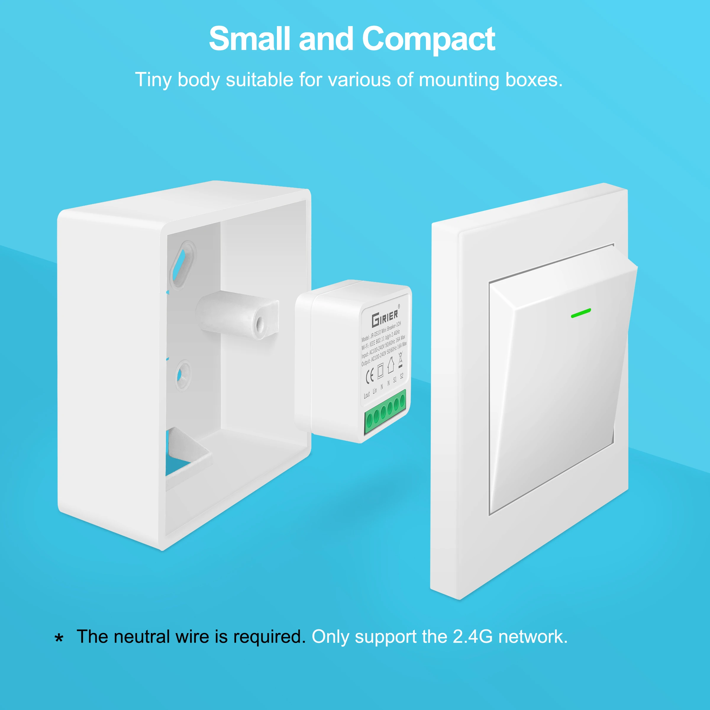 GIRIER Tuya Smart Wifi Switch Module 16A Mini DIY Home Universal Breaker Support 2 Way Control funziona con Alexa Alice Hey Google