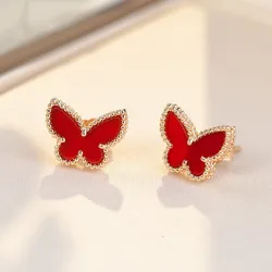 Smile Love Real 18K gold butterfly earrings pure AU750 women's exquisite jewelry gift E152