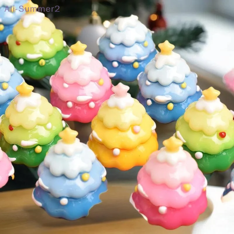 {Summer2} 5 peças mini cor gradiente árvore de natal bolo comida jogar creme cola diy widgets de resina decoração de cena de natal