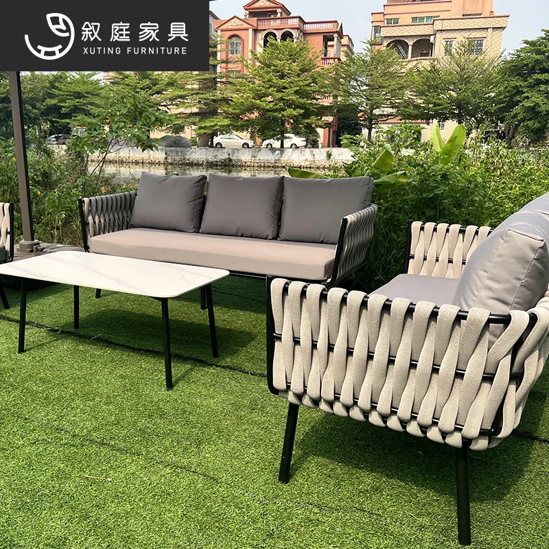 Outdoor garden courtyard bar hotel rope sofa outdoor balcony waterproof and sunscreen hand-woven chair