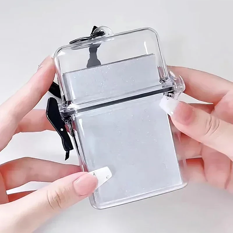 ^3 Inch Transparent Storage Box Photocard Holder With Rope Waterproof Card Case Outdoor Square Dustproof Box Photo Storage Box