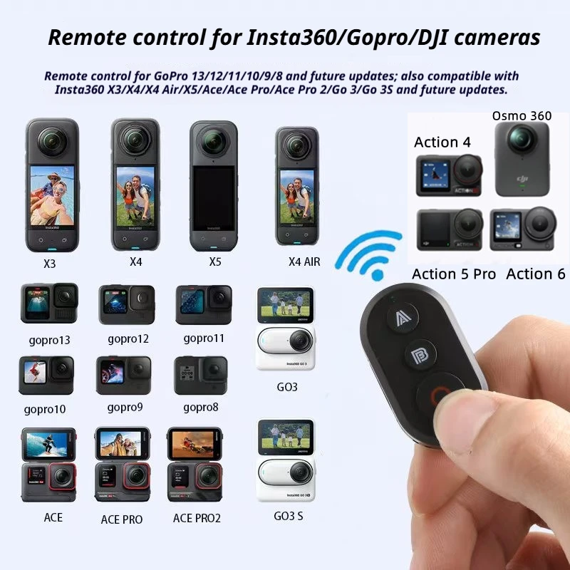 

Wireless Bluetooth Remote Control with Wrist Strap for Insta360 X5/X4/3/2/Go3/S/ACE pro/ACE GoPro 13/12/11/10/9/8 Action Camera