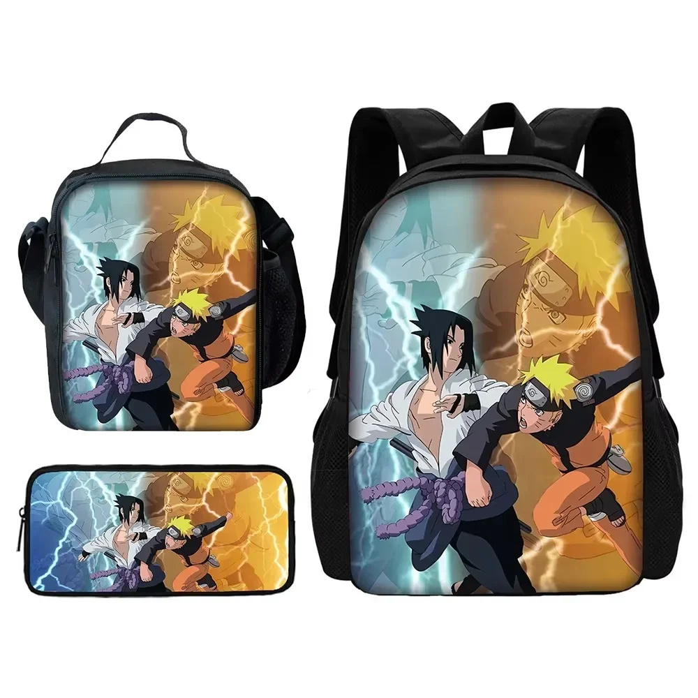 

Anime Cool-N-Narutos Sasukes 3 pcs set School Bag For Boy Girls with Shoulder Bags Pencil box Cartoon Backpack for Child