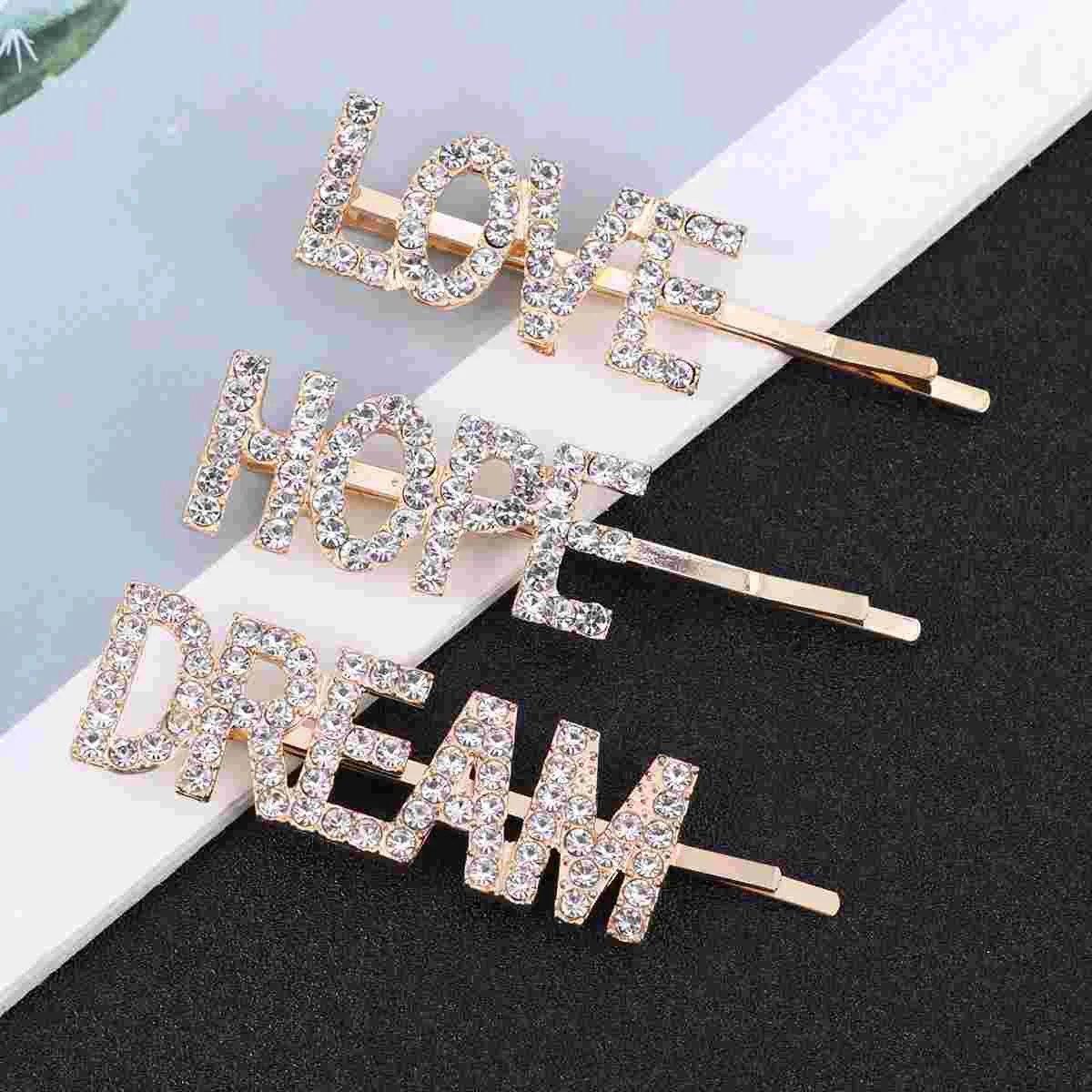 3 PCS Pearl Alligator Clips Words Hair Letter Bobby for Women Rhinestone Barrettes Girl Alphabet Hairpin Fashion