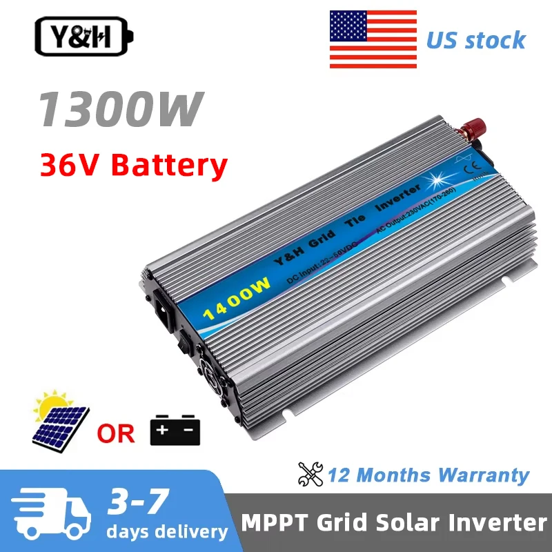 

Y&H 1300W MPPT Grid Tie Solar Inverter 36V DC to 110V AC Pure Sine Wave Converter for Solar Panels/Battery