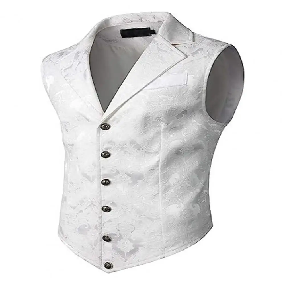 1Pc Single-breasted Men Vest Formal Business Style Slim Fit Men Suit Vest Turn-down Collar Soft Wedding Party Groom Waistcoat