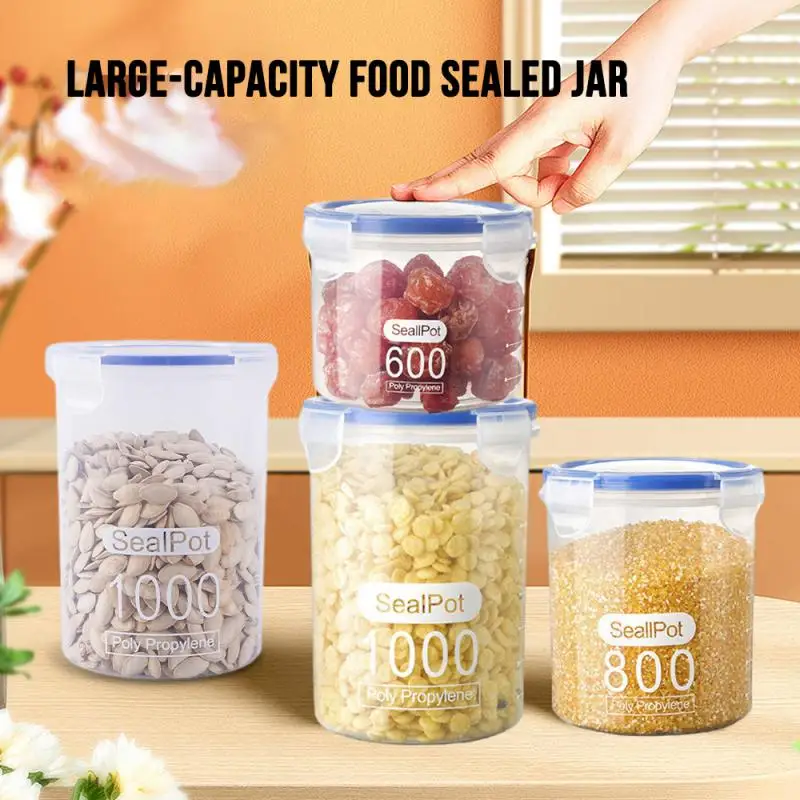 Food Storage Box Sealed Plastic Cereal Candy Dried Jars With Lid Fridge Storage Tank Containers Household Item Kitchen Organizer