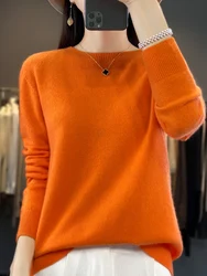 Pull en cachemire à manches longues et col rond pour femmes, pull basique en laine mérinos, tricots à la mode, vêtements d'automne et d'hiver, nouveau, 100%