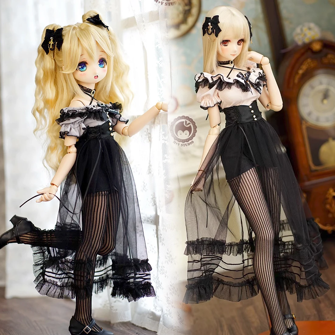 

HOT 1/4 1/3 Black Elegant Chiffon Dress DDDY MDD Gothic skirt SDM MSD wedding dress Kumako ruru BJD Doll Clothes Accessories