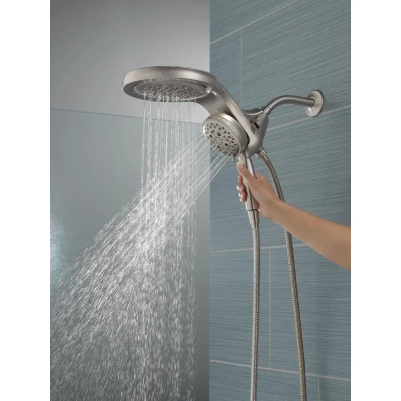 Delta Faucet HydroRain 5-Spray H2Okinetic Dual Shower Head with Handheld Spray, Brushed Nickel Shower Head with Hose