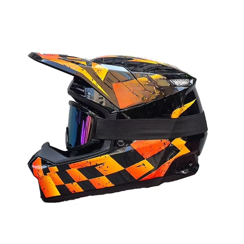 DH Motor Motocross Helmet ABS Shell Removable Washable Lining Off‑Road Dirt Bike Full‑Face Racing Helmet