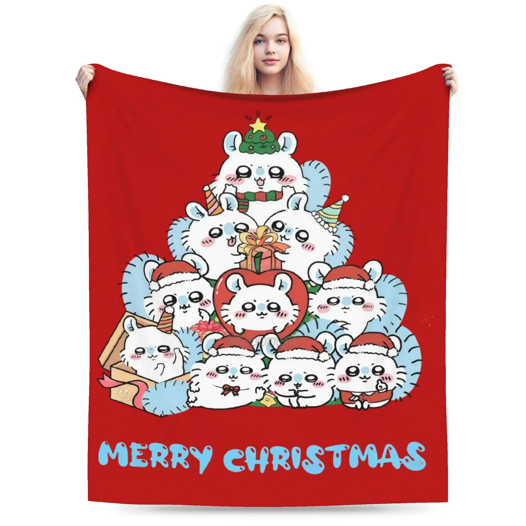 Momonga Kawaii C-Chiikawas عيد الميلاد بطانية المرجان الصوف أفخم لينة رمي البطانيات ل أريكة الفراش في الهواء الطلق يلقي #1