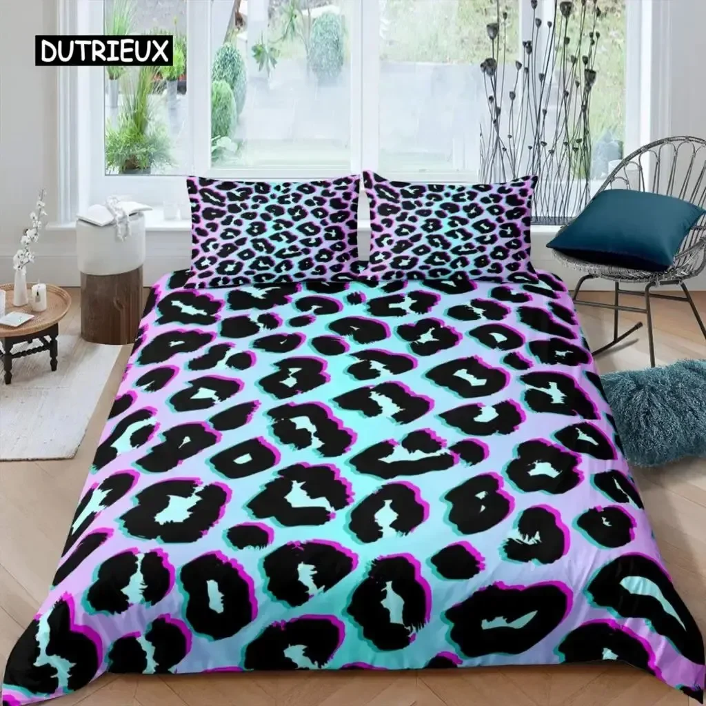 

3D Print Leopard Print Duvet Cover Microfiber Red Rose Blossom Floral Brown Cheetah Safari Wildlife Animal King Bedding Set