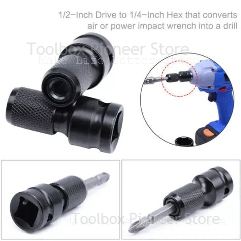 1pcs 1/2 Inch Square Drive to 1/4 Inch Hex Socket Adapter Converter Chuck Adapter for Impact Air and Electric Wrench