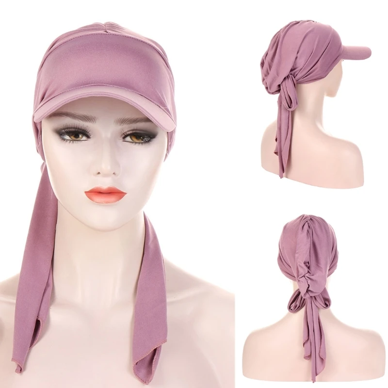 Fashion Hijabs for Women Muslim Soft Stretch Wrap Headwear Hat Cancer Chemo Turban Caps Back Ties Closure Dropshipping