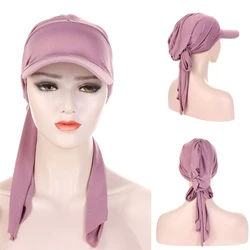 Fashion Hijabs for Women Muslim Soft Stretch  Wrap Headwear Hat Cancer Chemo Turban Caps Back Ties Closure Dropshipping