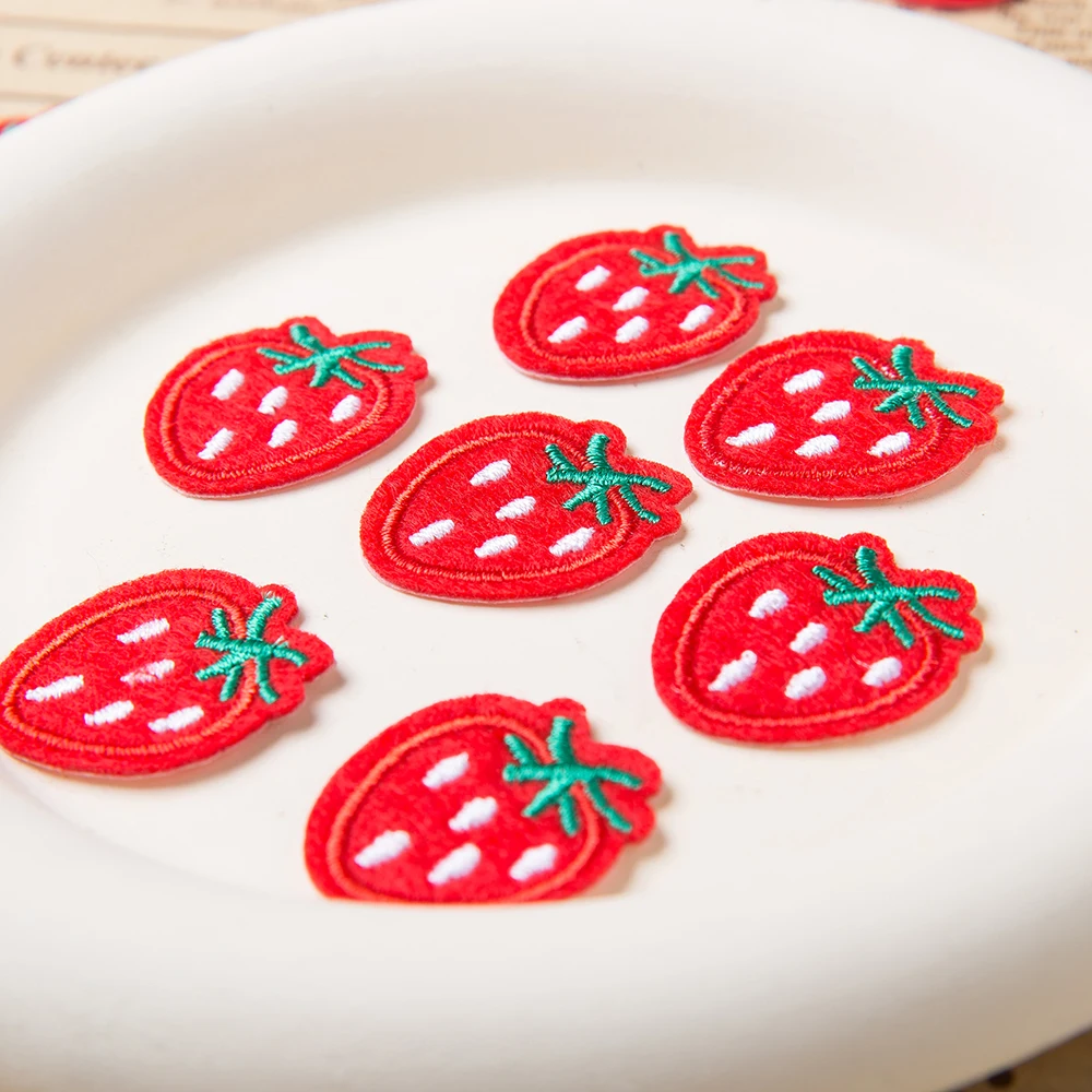 10Pcs Red Small Strawberry Iron On Embroidered Patches Fabric DIY Clothes Cute  Jacket Accessories Repair