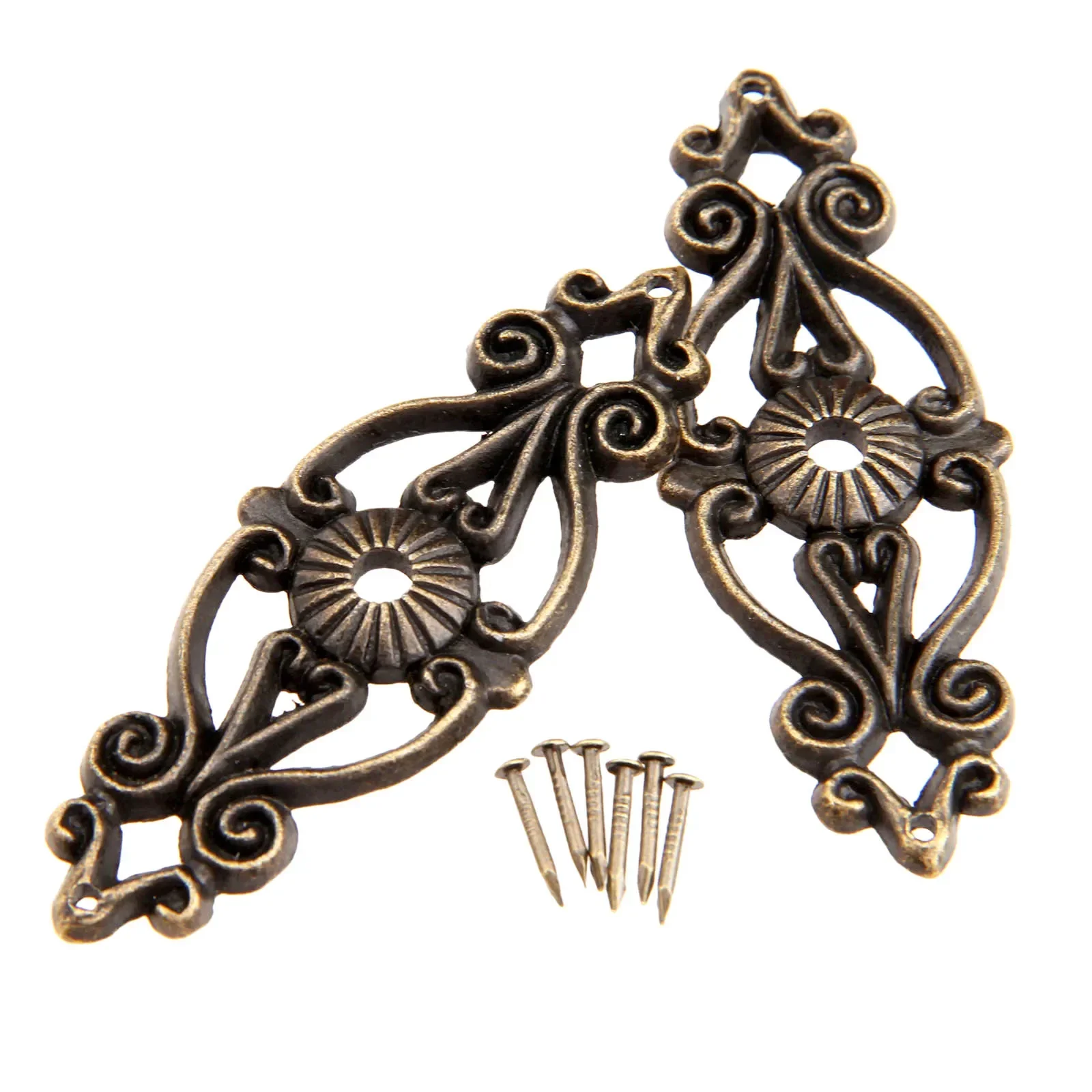 2Pcs Antique Bronze Carved Hollow Decorative Corner Bracket Furniture Desk Chest Jewelry Wooden Box Feet Corner Protectors Cover