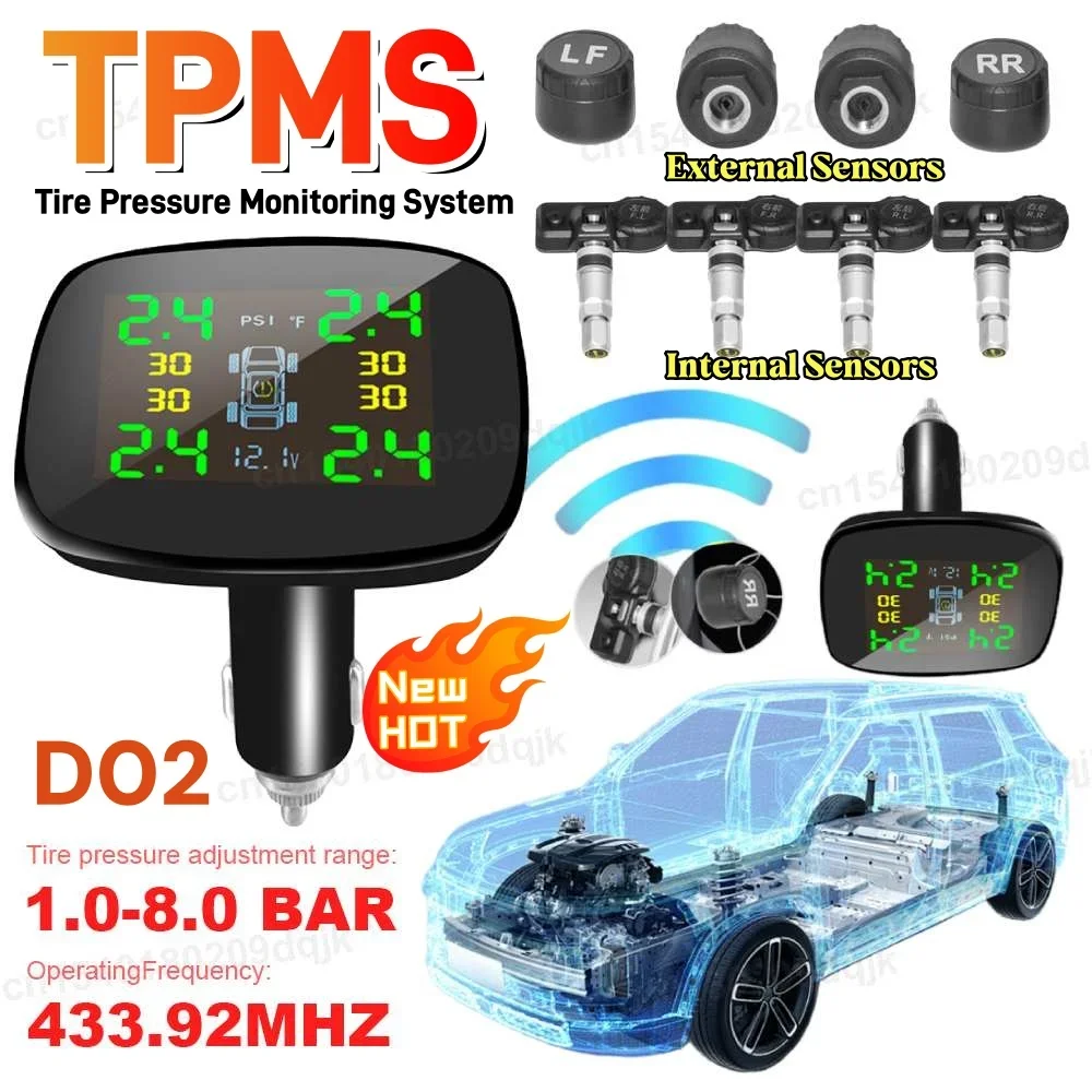 Système de surveillance d'alarme de pression des pneus TPMS, 4 capteurs, allume-cigare automatique, système d'alarme de sécurité automobile