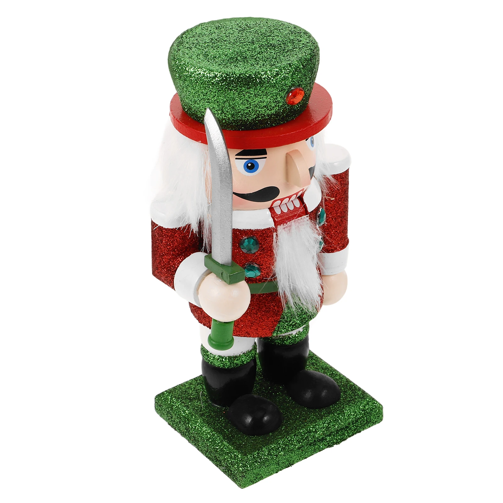

Charming Wood Nutcracker Christmas Decoration Colorful Glitter Design Festive Tabletop Shelf Display Holiday Decor
