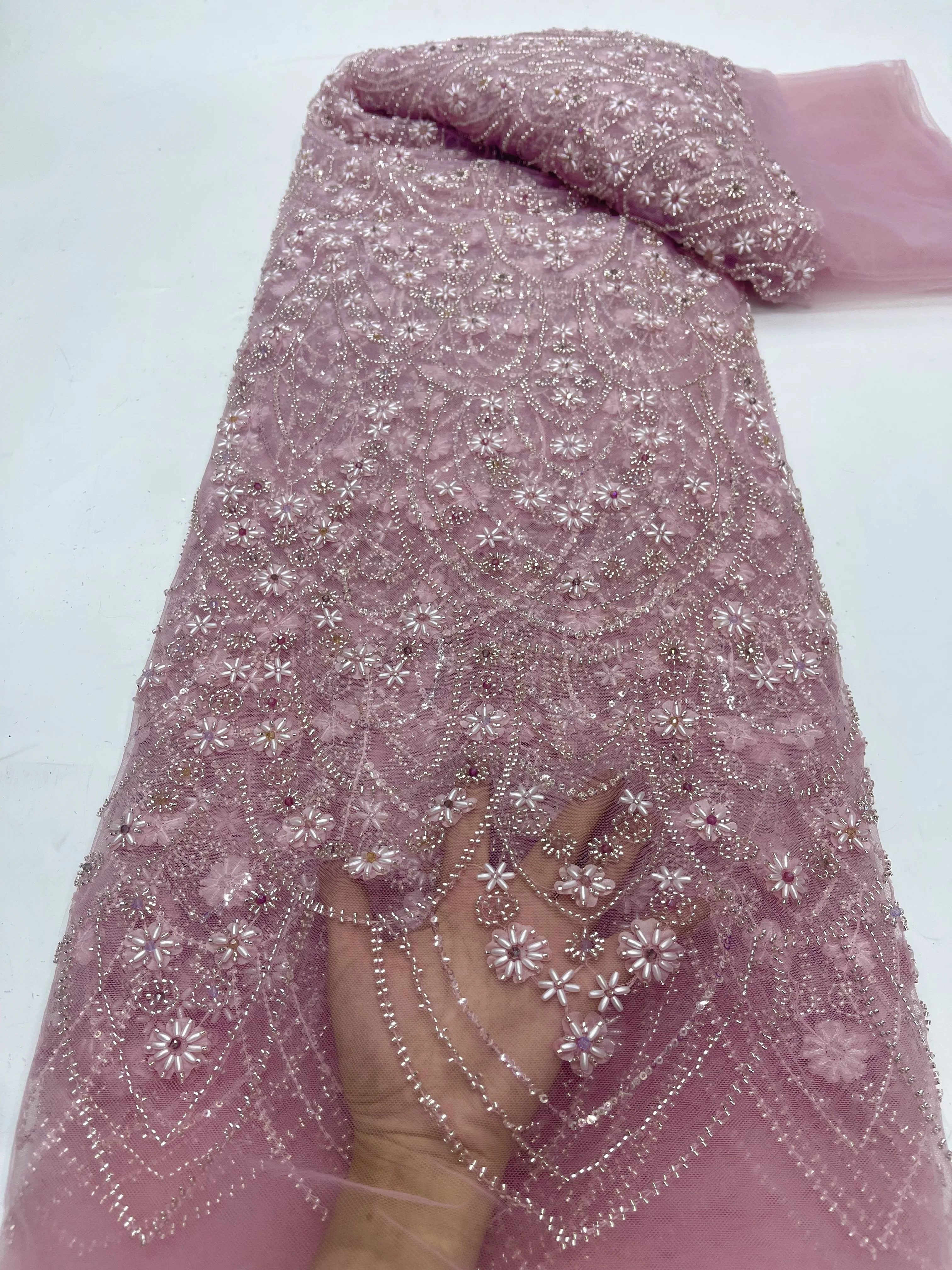 2024 Luxury French Tulle Net Lace with Sequins And Beads African Nigerian Embroidered Lace Fabric Lace Fabric For Sewing JY425K