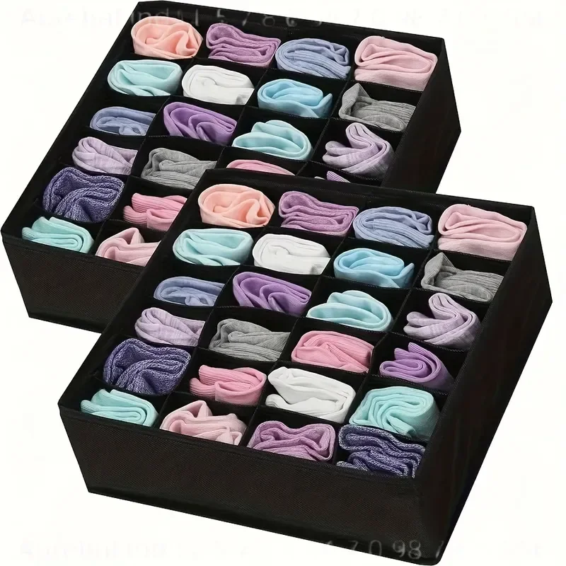 2pcs Foldable Non-Woven Drawer Organizer 24 Slots Storage Box for Underwear Bra Socks Tie Wardrobe Space Saving