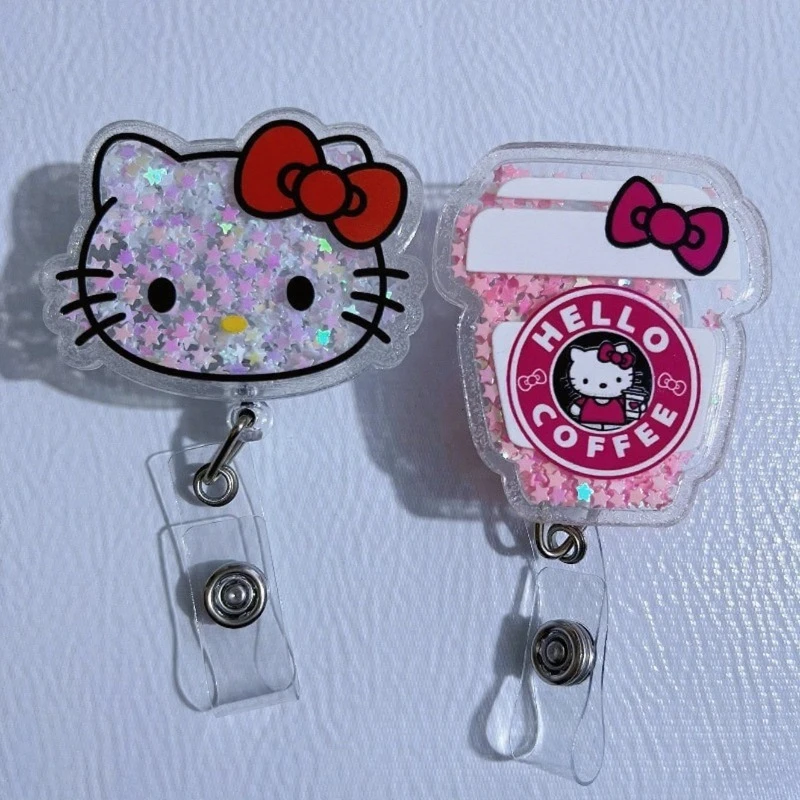 Hello Kitty nuevo insignia de enfermería acrílica brillante dibujos animados retráctil hebilla fácil de tirar Clip de identificación de estudiante accesorios de insignia