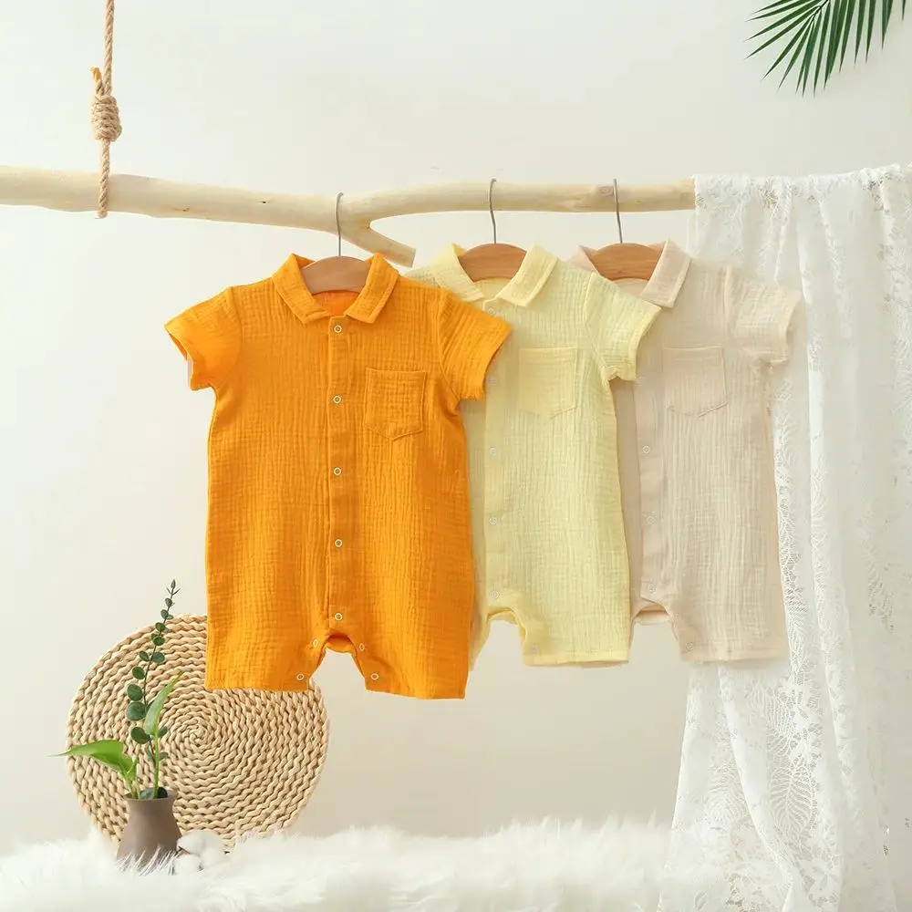 

Милый детский комбинезон для малышей, мягкий хлопковый детский комбинезон для ползания, однотонный комбинезон для новорожденных с короткими рукавами (3 шт.)