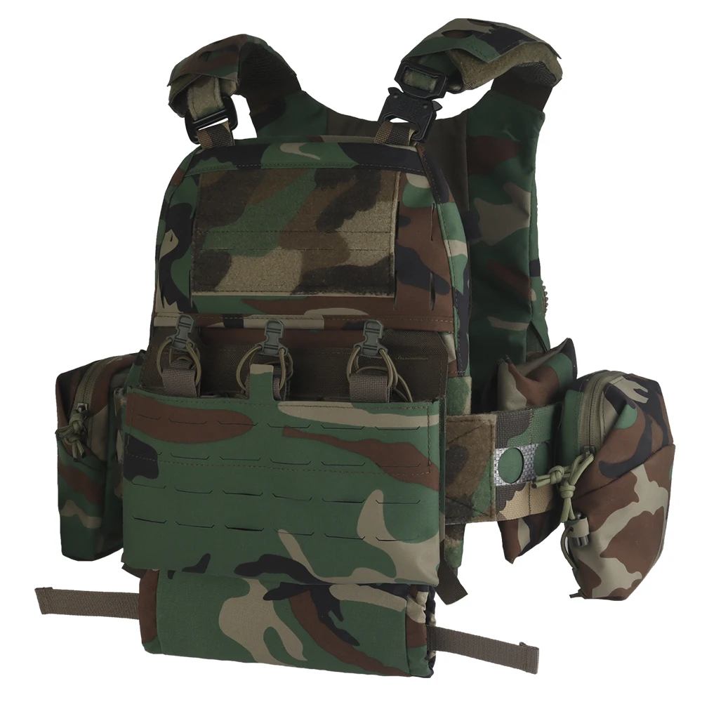 Tactical Vest Ferro Style Plate Carrier V5 FCPC Tiger Stripes with Side Pockets, Triple Magazine Pouch, Roll 1 IFAK Trauma Pouch