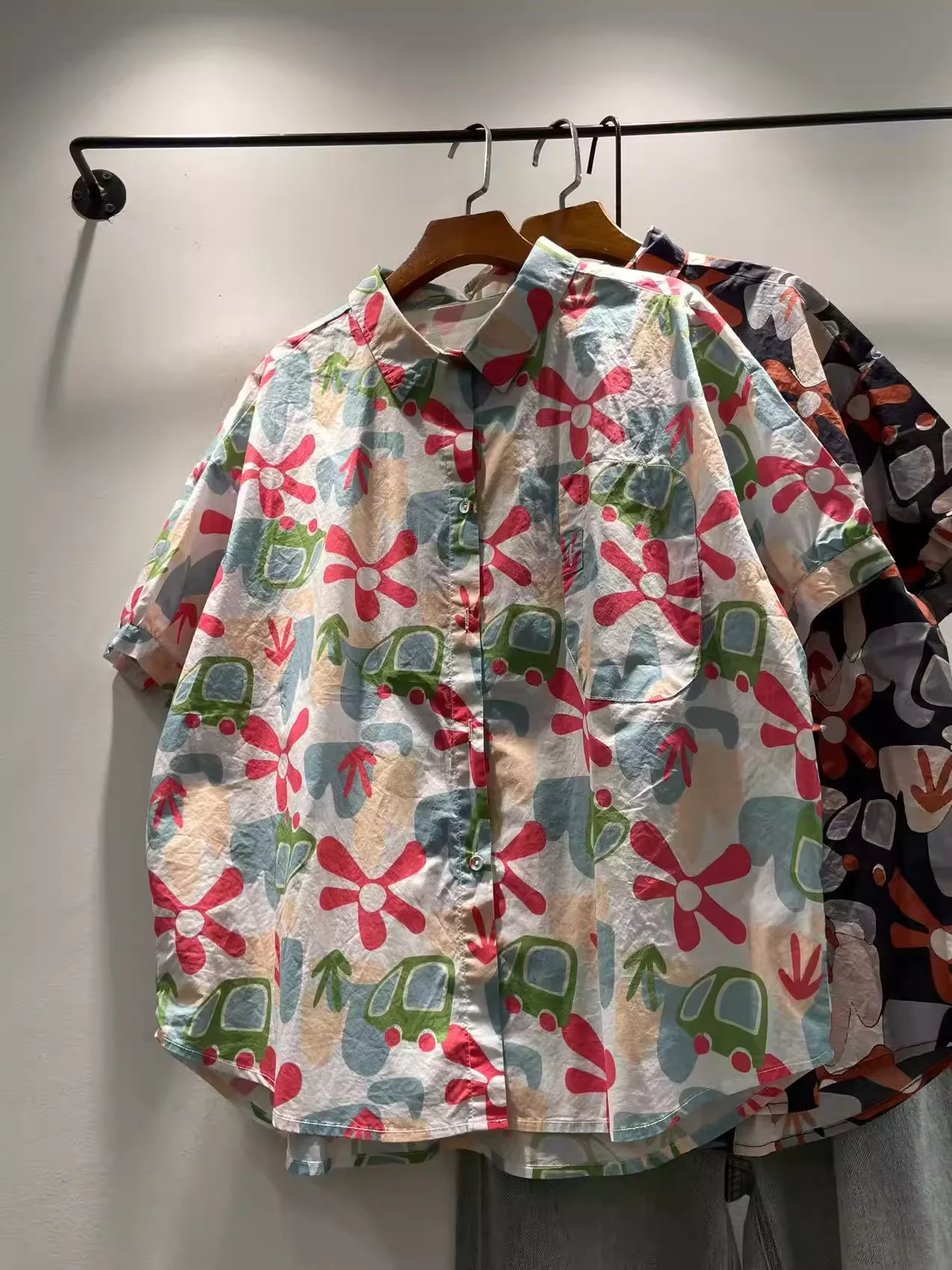 Biust 122cm moda Harajuku damska koszula letnia 100% bawełna nadruk kreskówkowy krótki rękaw koszule i bluzki odzież wakacyjna