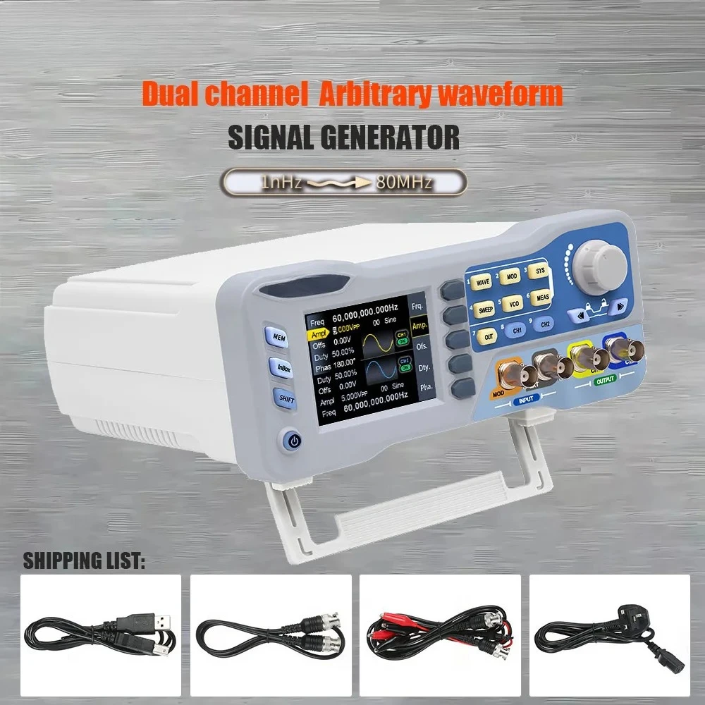 JDS8060 8080 Dual Channel Function Arbitrary Waveform Signal Generator Source 275MSa/s 14bits Frequency Meter 60M 80MHz