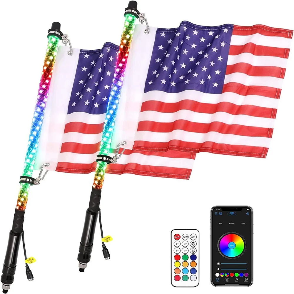 

2PCS 4FT 5050RGB Bluetooth And Remote Control Colorful Spiral LED Whip Lights Lighted Antenna Whips for ATV Polaris RZR