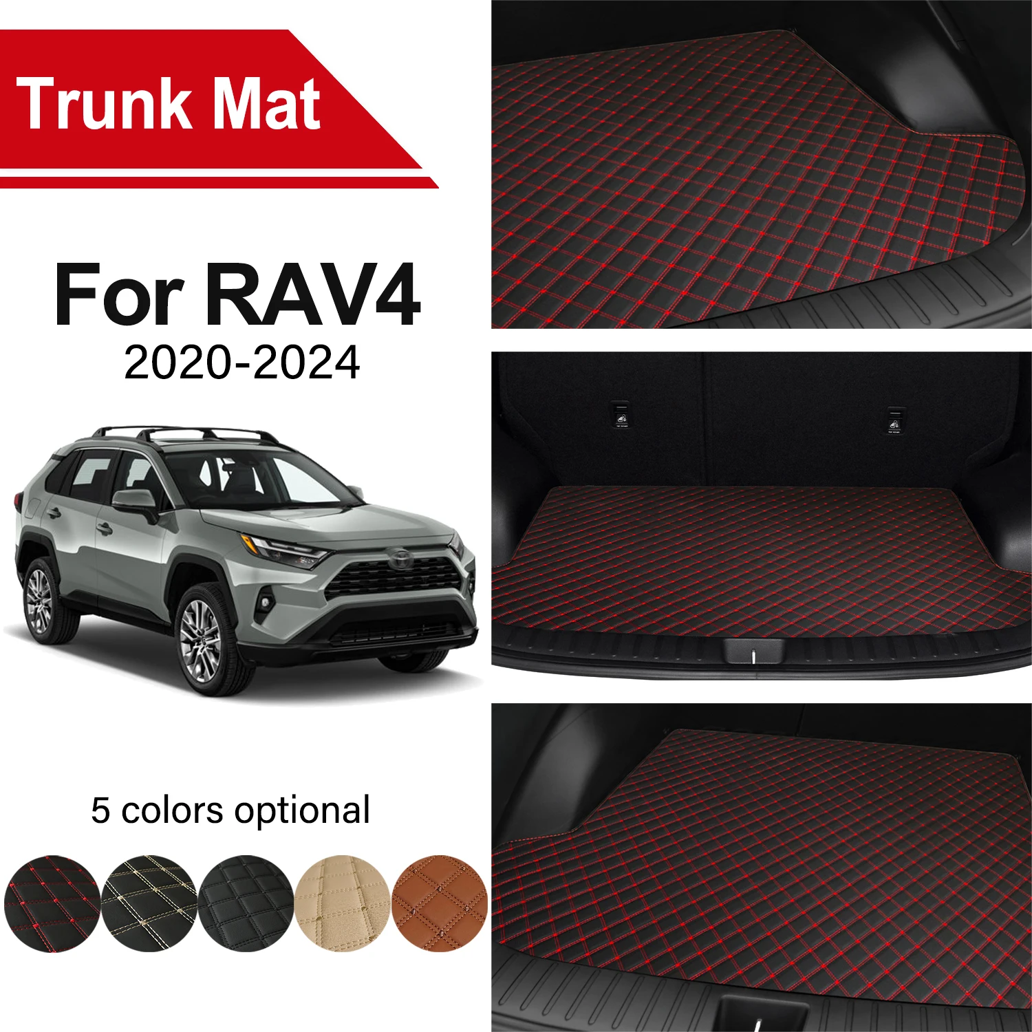 

Car Trunk Mat For Toyota RAV4 2020 2021 2022 2023 2024 Embroidered Leather Waterproof Durable Mat Car Interior Accessories