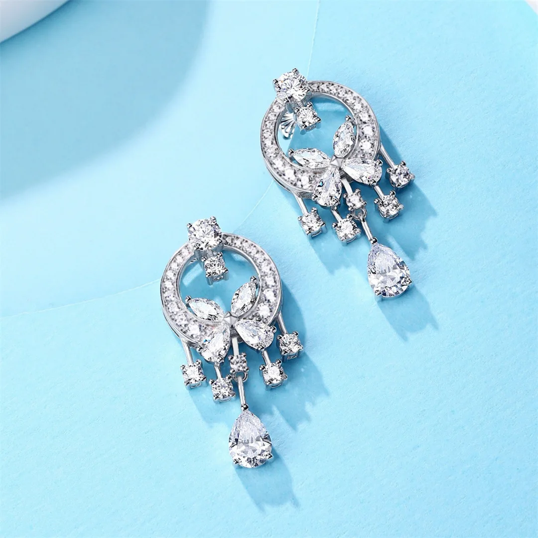 

Full Diamond Stud Earrings, Simulation Diamond Shine Butterfly Earrings S925 Silver
