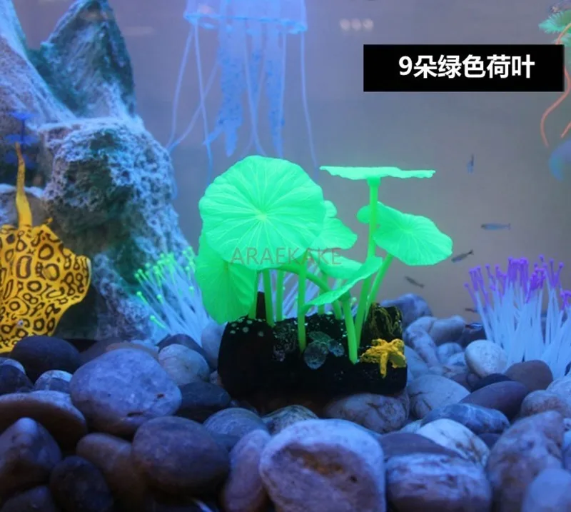 Night light fish tank landscape decoration simulation, fluorescent mushrooms, lotus leaves, jellyfish, coral, seaweed, fish tank