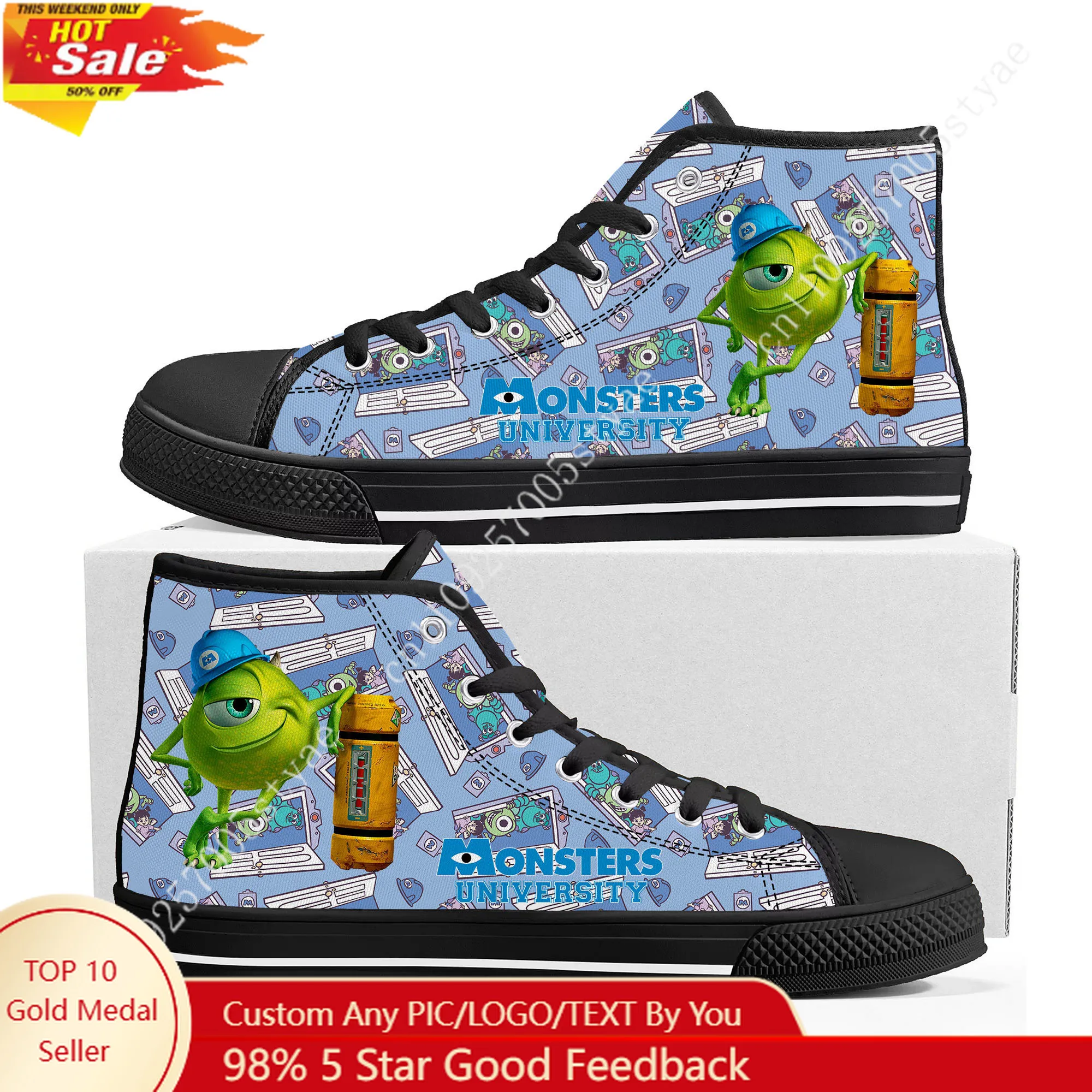 

Mike Wazowski High Top Sneakers Disney Cartoon Movie DIY Decorate Shoes Design Your Party Holiday Gifts Custom Shoe