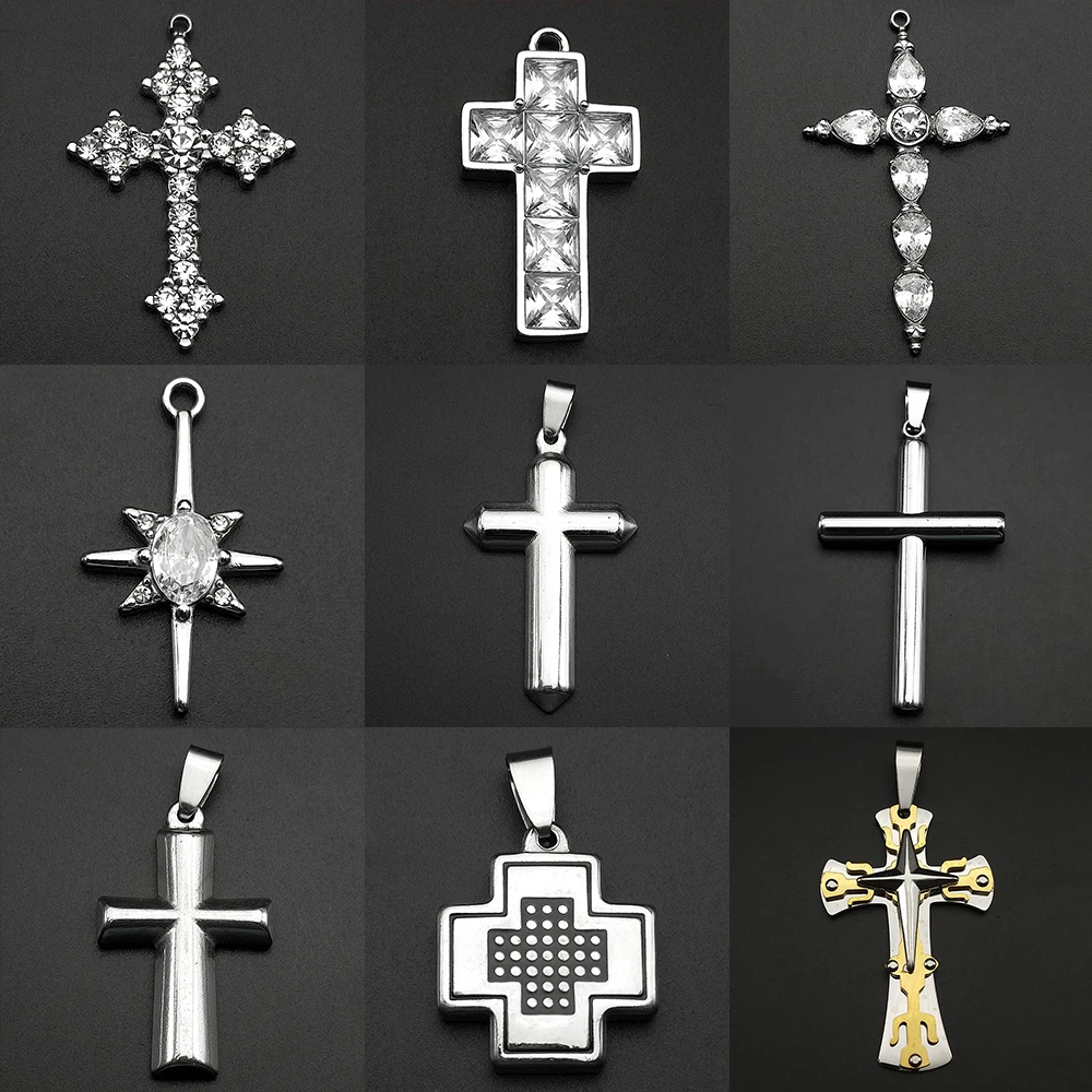 

Hiphop Fashion Cross Charms Men Stainless Steel Rhinestone Religion Christianity Party Pendants For Diy Necklace Jewelry Making