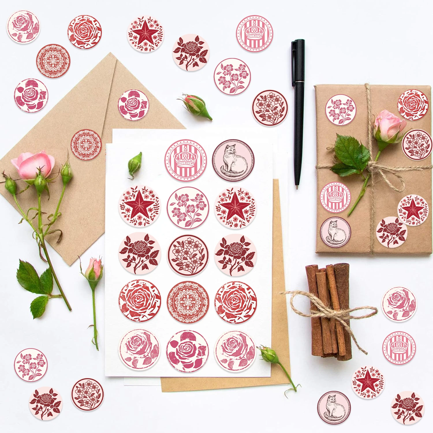 500 قطعة من ملصقات لفة الزهور الوردية الكرتونية - شارات PVC مقاومة للماء لحافظات الهاتف والكمبيوتر المحمول وتسجيل متجر YourLife #4