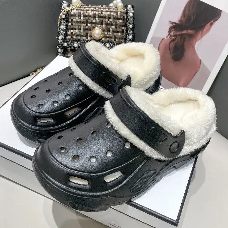 Plush slippers 2025 new winter men's and women's thick high heels soft-soled beach garden shoes home plush ripped slippers - Image 8