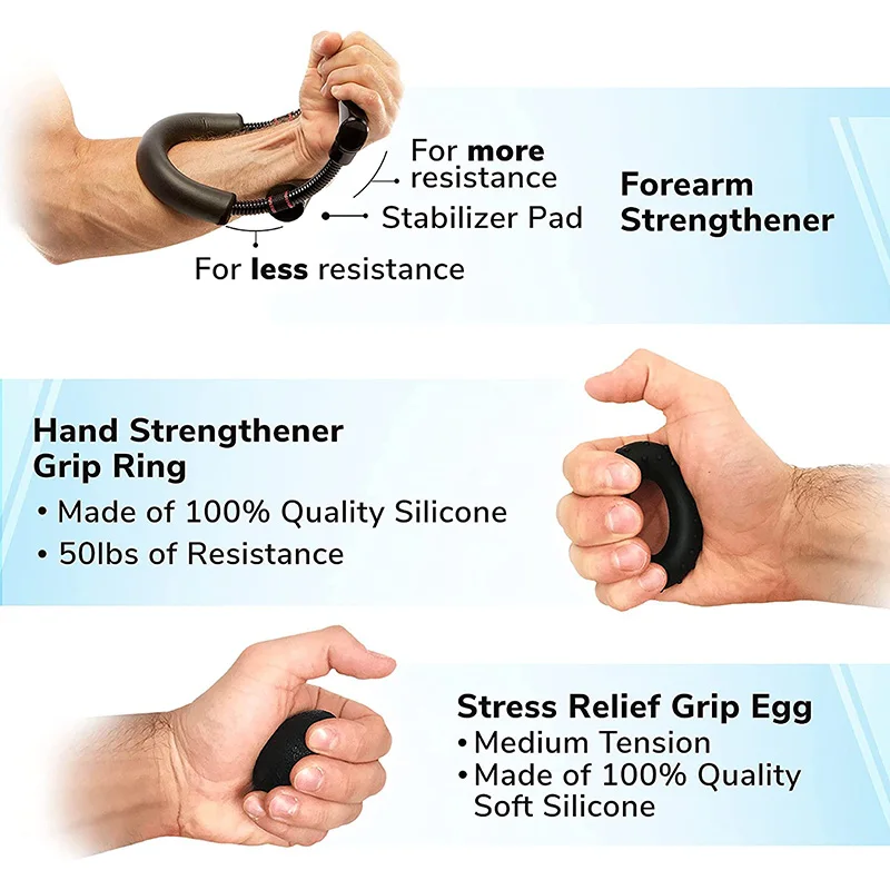 6 Pcs Forearm Hand Grip Strengthener Set Finger Wrist Strengthening Training Adjustable Resistance Strength Training Equipment