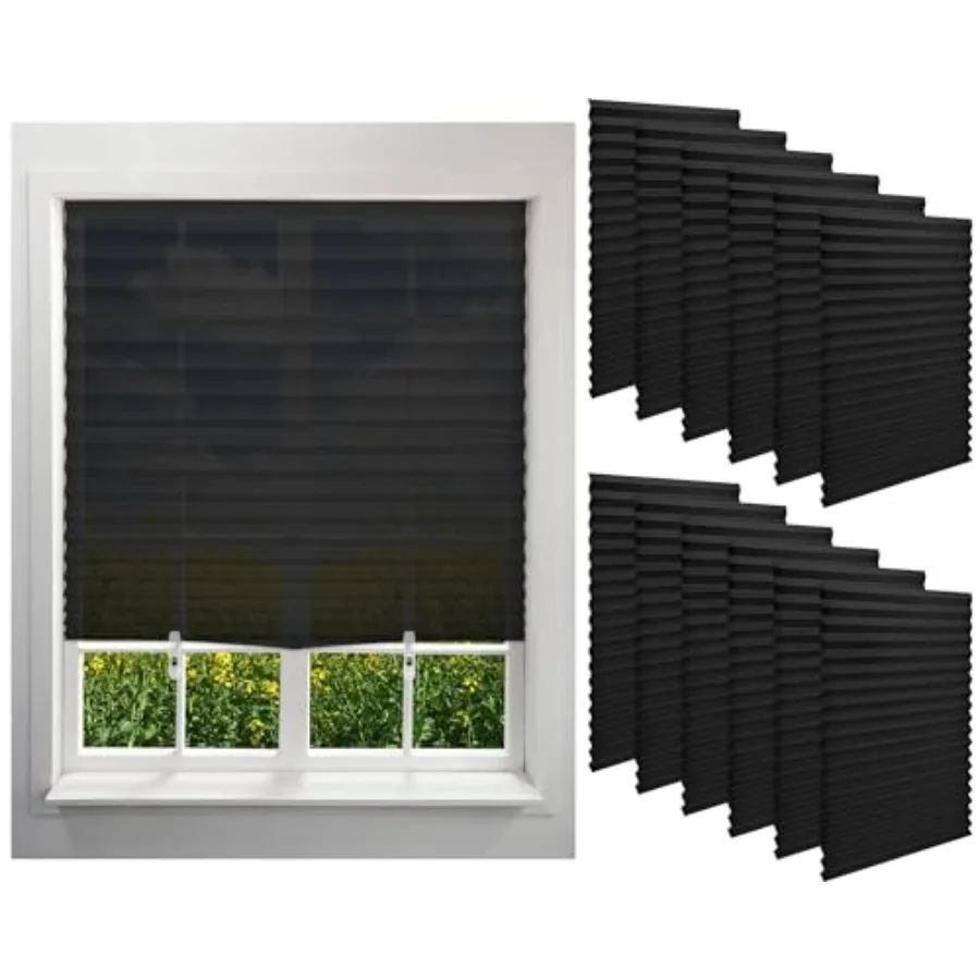 

2 шт. временных плиссированных светопропускающих тканевых штор для окон, 35 x 7 футов, самоклеящиеся, легко режутся и устанавливаются, с 24 клипсами