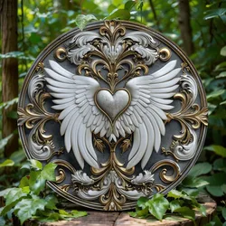 Round Aluminum Sign, Heart Shaped, Feather Themed, Office Room, Home, Cafe Decorations, Wall Art Decoration , Thanksgiving Gift