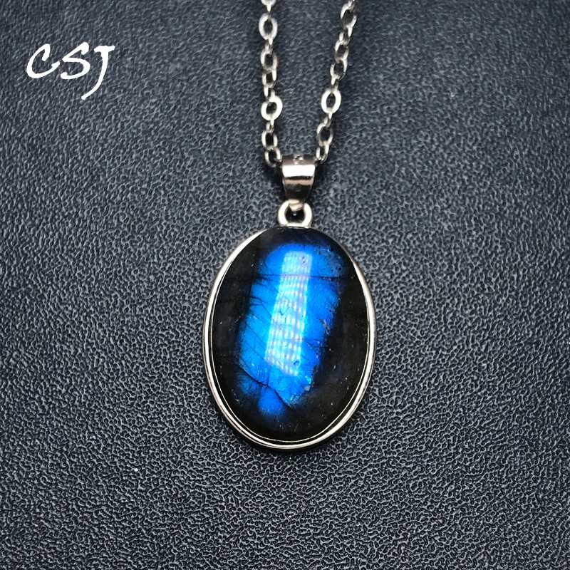 

CSJ Good Quality Natural Labradorite Sterling 925 Silver Energy Gemstone Oval 13*18mm Fine Jewelry Necklace for Women Party Gift